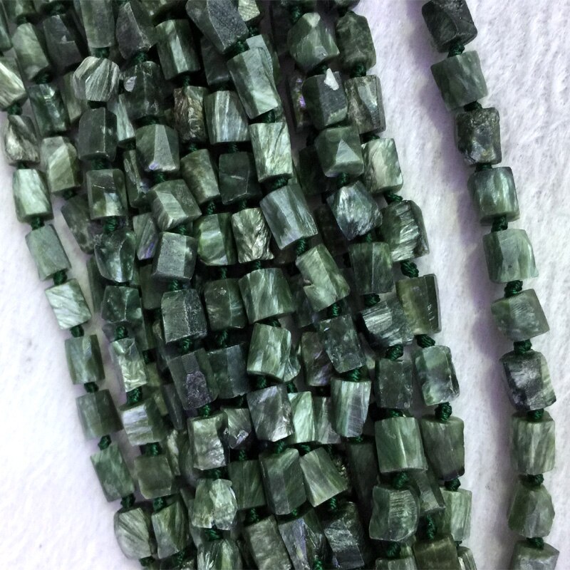 Natuurlijke Echte Groene Seraphinite Clinochlore Nugget Gratis Vorm Losse Ruwe Matte Kralen 6-9mm 15 "05377