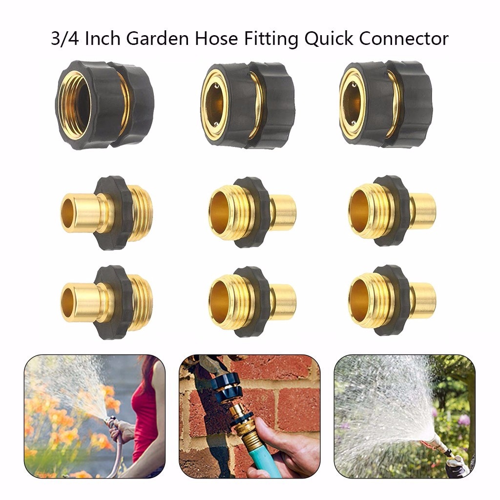 3/4 Inch Garden Hose Fitting Quick Connector Male And Female Value Pack - No-leaks Water Hoses Quick Connect Release Connection