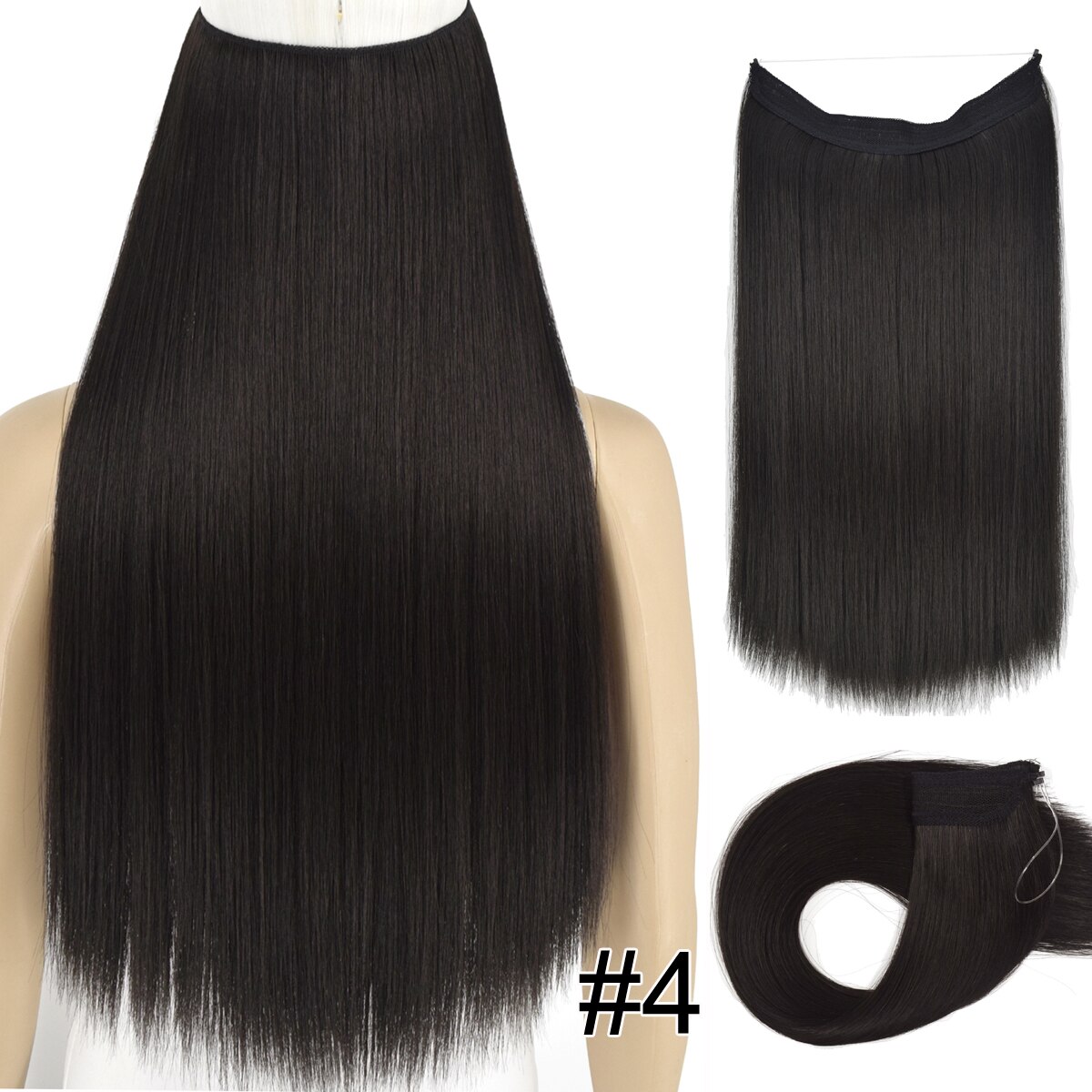 Topreety Halo Hair Extensions Onzichtbare Elastische Draad Verborgen Haarstukken Geen Clip Hittebestendige Synthetische Vezel TPYLS90: 4