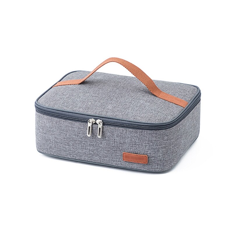 Insulated Lunch Box Bag with Handle Double Zipper Portable Mini Cooler Square Flat Style Thermal Meal Tote Carrier for Work Scho: Gray
