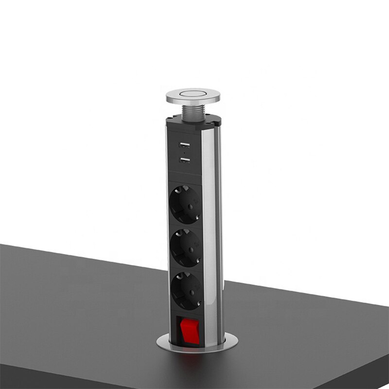 Kxn elektrisk bordplade pop-up stikkontakt eu standard forlængelse udtrækkelige køkkenstik med 2 usb opladerporte