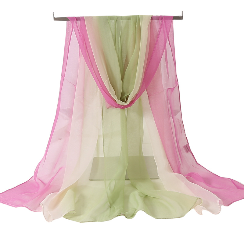 Four Seasons Thin Soft Chiffon For Women Silky Gradient Printing Beach Georgette Scarf Shawls Long Wraps Beach Sunscreen Hijab: green