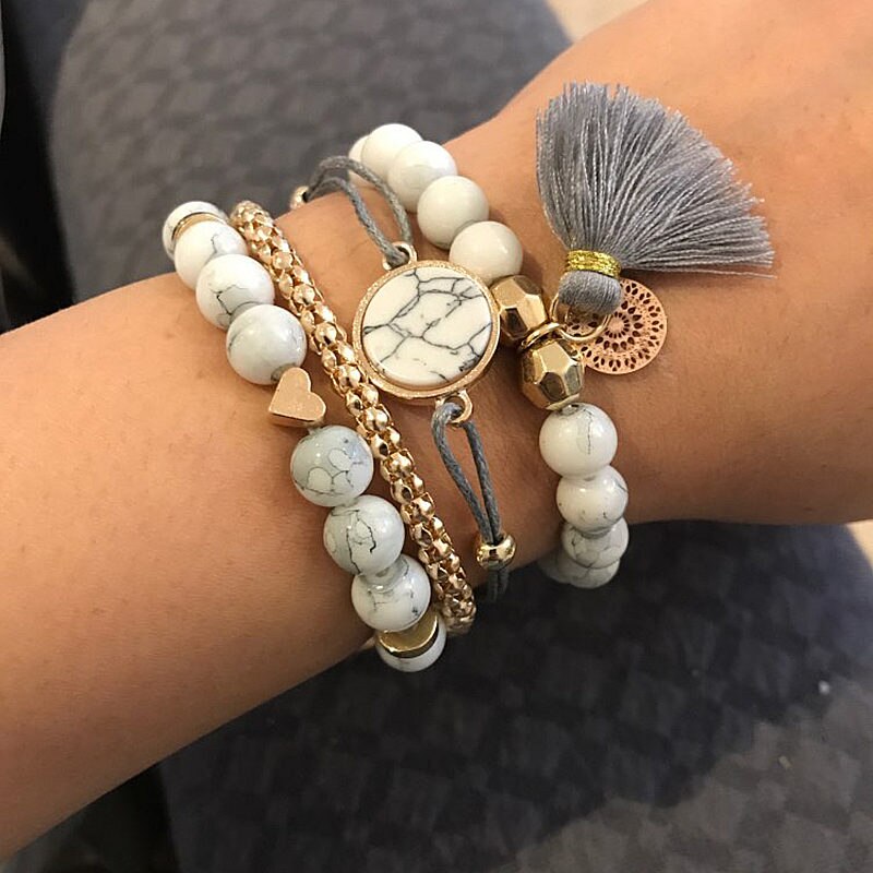 New hand-woven tassel bracelet set female new gray rope chain bracelet jewelry Christmas gift