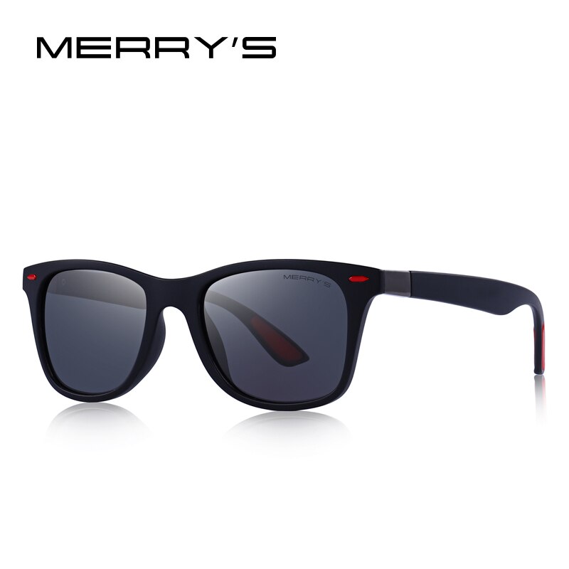 Merrys mænd kvinder klassisk retro nitte polariserede solbriller lysere firkantet ramme 100%  uv beskyttelse  s8508: C03 sort rød