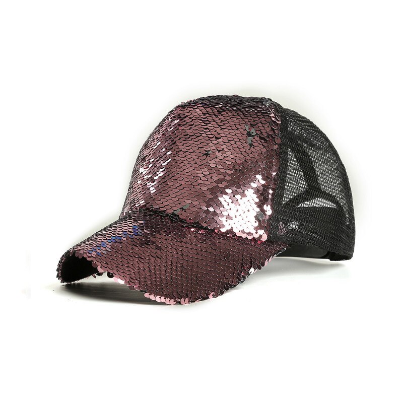 Dames Zonnehoed Sequin Mesh Verstelbare Ademend Baseball Cap Voor De Zomer BMF88: Roze