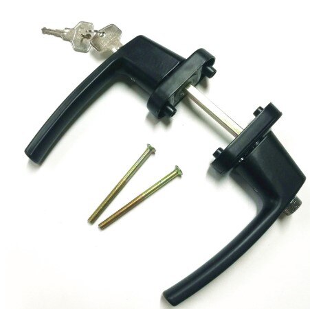 Gray Plastic Steel Door double-sided Handle sliding push door handles 55-65MM with lock: Black