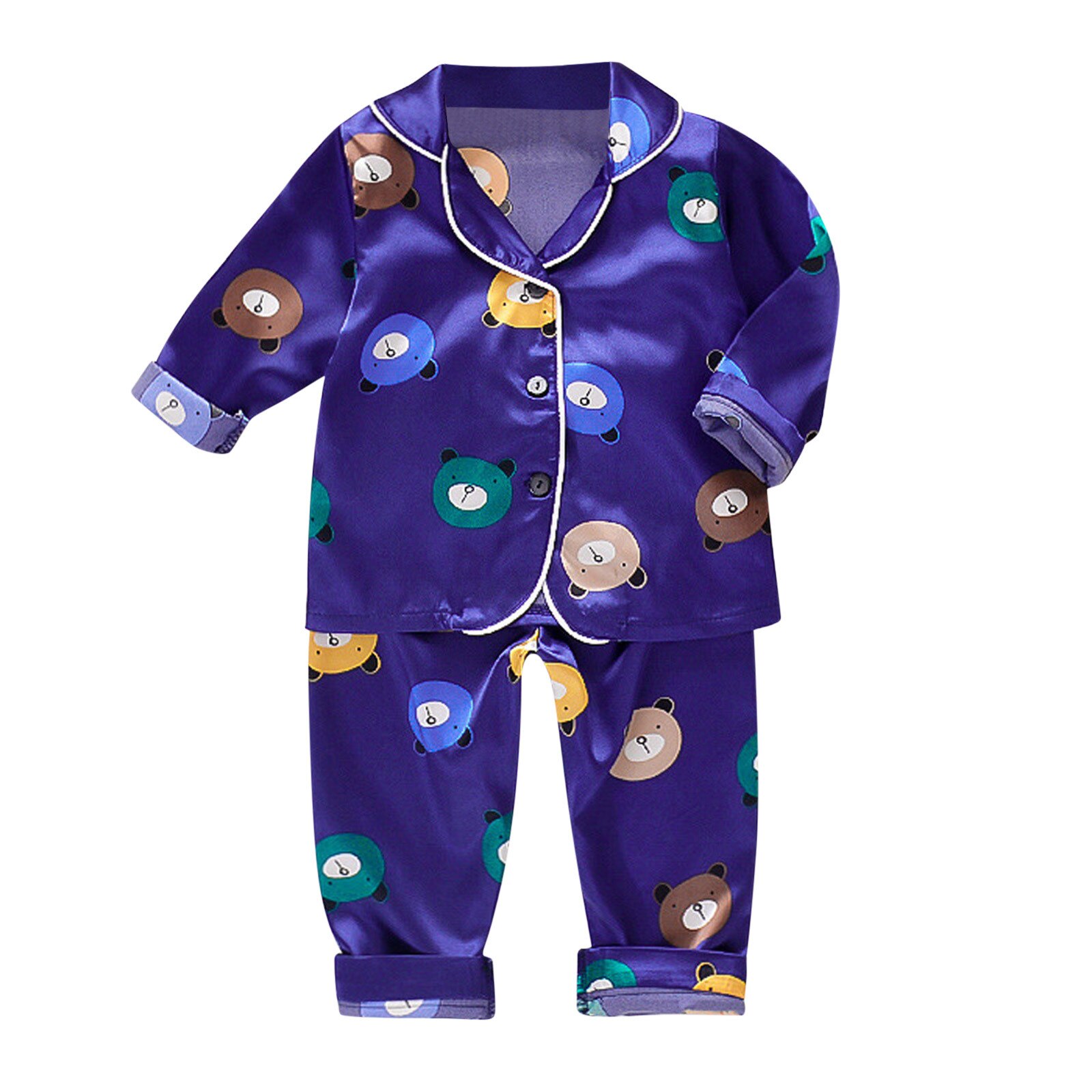 Conjunto de pijama de manga larga para niños y niñas pequeños, ropa de dormir de satén con botones de dibujos animados, cuello doblado hacia abajo, 4 #