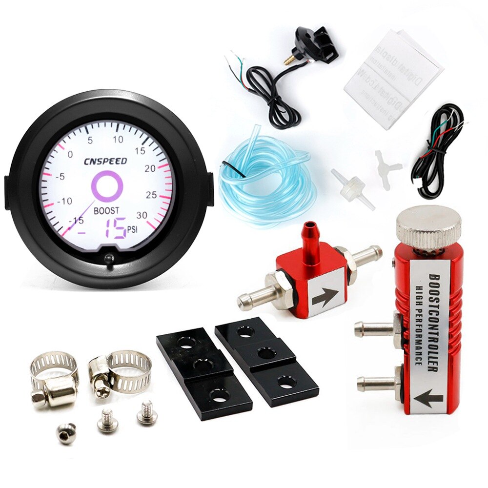 Indicador Turbo Boost Gauge de 2 pulgadas/52mm, cristal líquido, pantalla de puntero Virtual de 7 colores, mesa Turbo PSI con Kit de controlador ajustable: red Controller