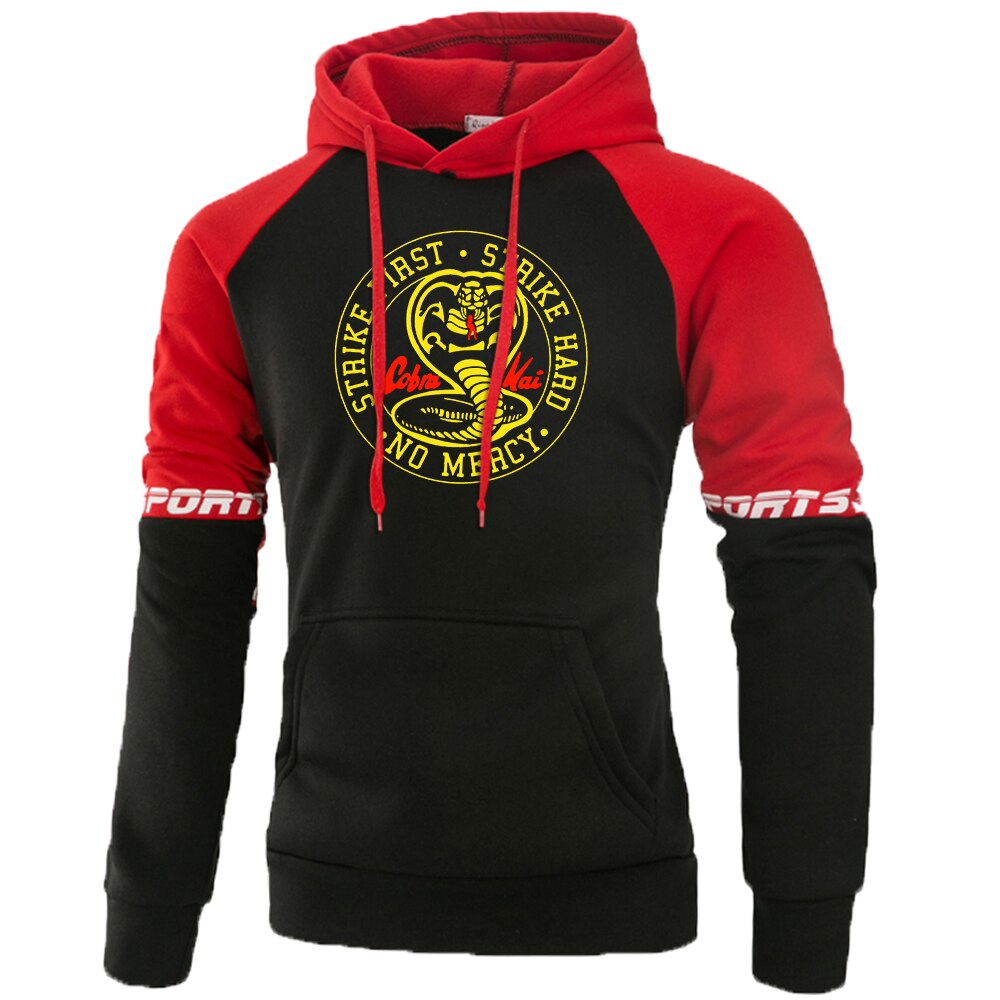 Truien Cobra Kai Persoonlijkheid Patronen Raglan Hoodie Mannelijke Street Mens Hoodies Losse Punk Sweatshirts: black red / M