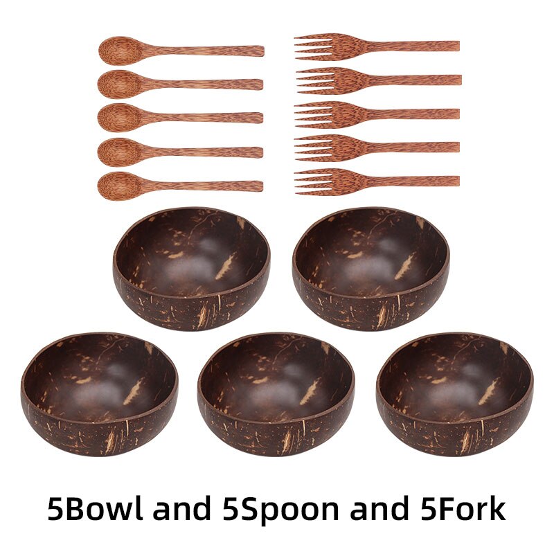 Vaisselle vajilla de coco de ramen, cuencos completos de platos, bol frutero, vajilla de madera, platos de cocina, fideos completa de platos frutero tazones ensaladera aperitivos para comer pipas y cascaras cáscaras: 5 bowl 5 spoon 5fork