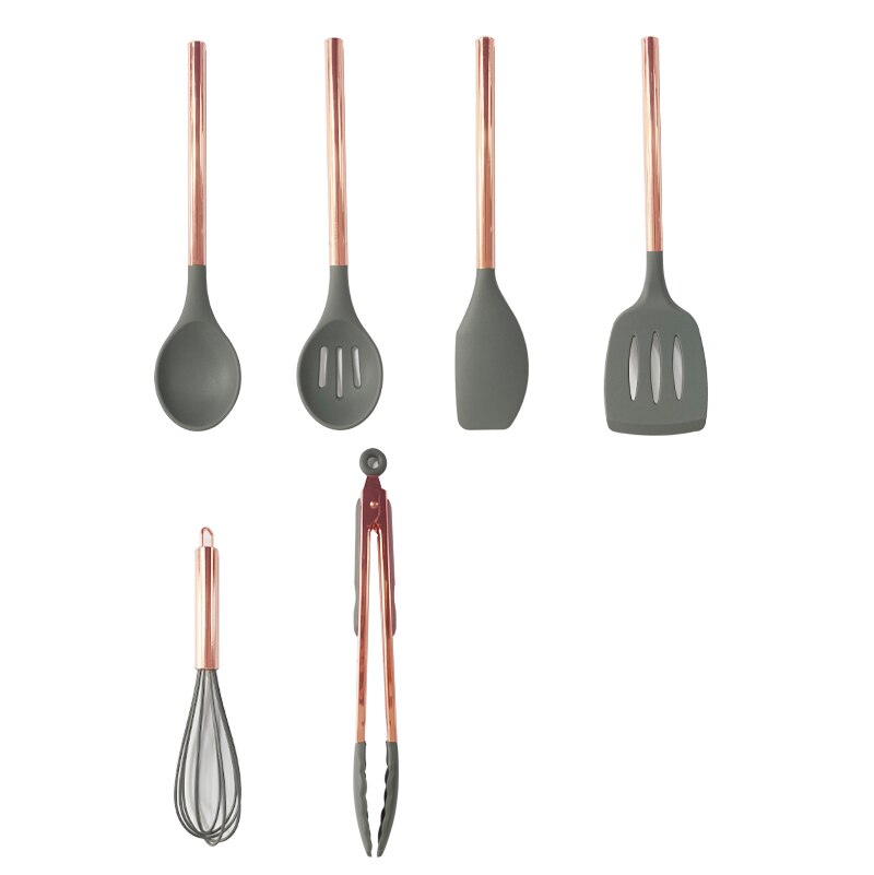 6/7 Pcs Silicone Kitchen Spatula Set,Cooking Utensils Sets with Rose Gold Handle Silicone Kitchen Tools Non-stick Kitchenware: 6PCS grey