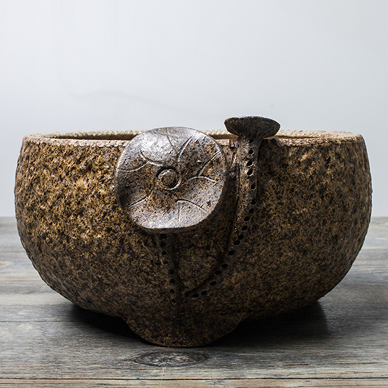 Grand bol de poterie chinois Vintage pour service à thé, tasse de thé Kong Fu en céramique, lavage du stylo, Lotus, ustensiles de cérémonie, accessoires