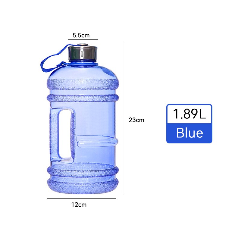 3700ml store vannflaske shaker flaske med håndtak utendørs fitness løpe gym trening plast sports vannflasker: Blå 1.89l