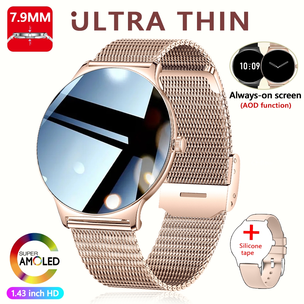 ChiBear Ultra Sottile Moda Smart Watch Schermo da donna Visualizza sempre l'ora Bracciale sportivo Chiamata Bluetooth AMOLED Smartwatch Donna: Blu