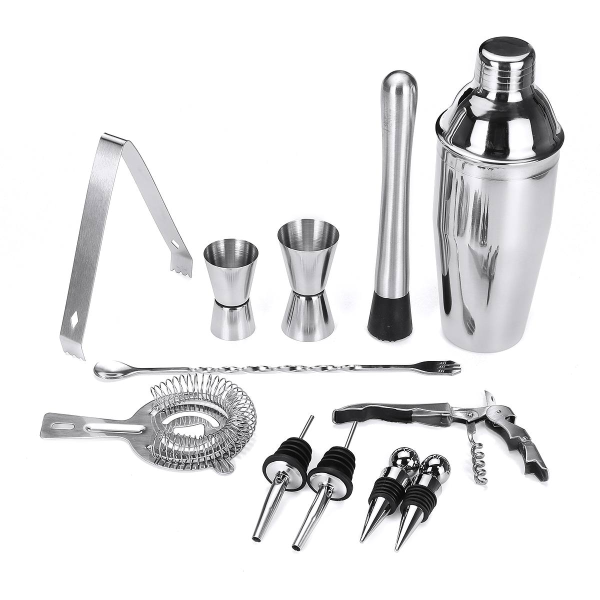 12 Pz/set In Acciaio Inox Cocktail Shaker Set Bevande Filtro Bottle Opener Maker Mixer Cucchiaio di Misura Tazza Bar Barman Strumento Kit