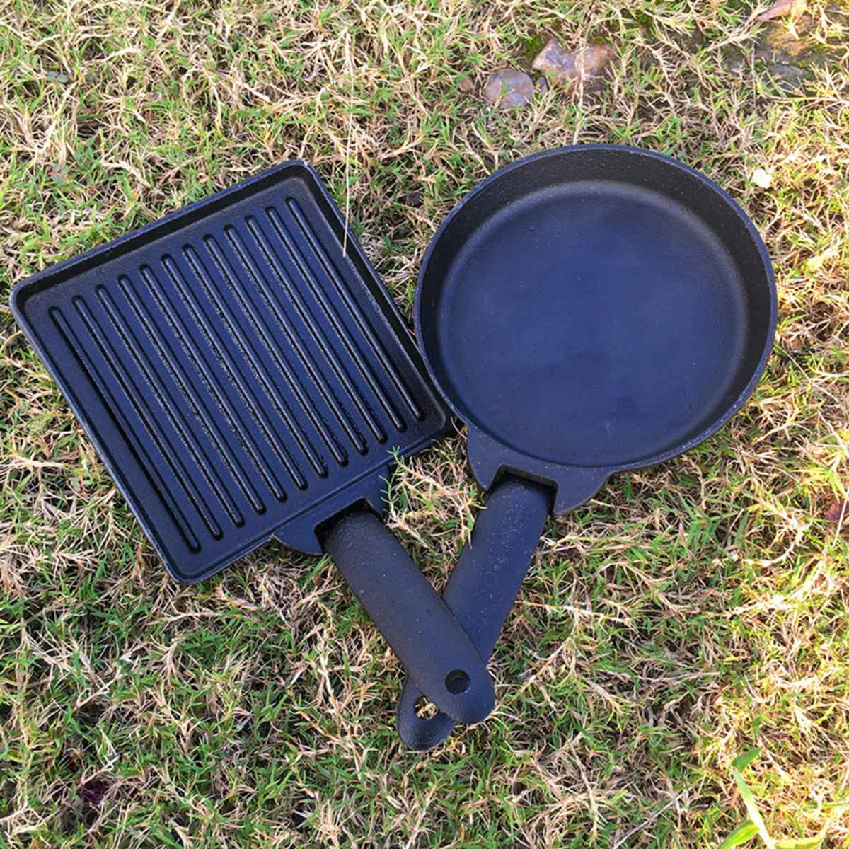 2pc löstagbara stekpannor för stekpanna utomhus järn non-stick campingkokkärl grill spisgryta set med bärbar bärväska