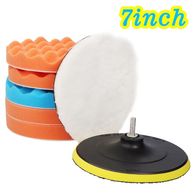 Almohadilla de pulido para coche, almohadilla de esponja de pulido Kit de herramientas de mano, adaptador de taladro de 3, 4, 5, 6 y 7 pulgadas, almohadilla amortiguadora, 8 Uds.: 7 Inch M14