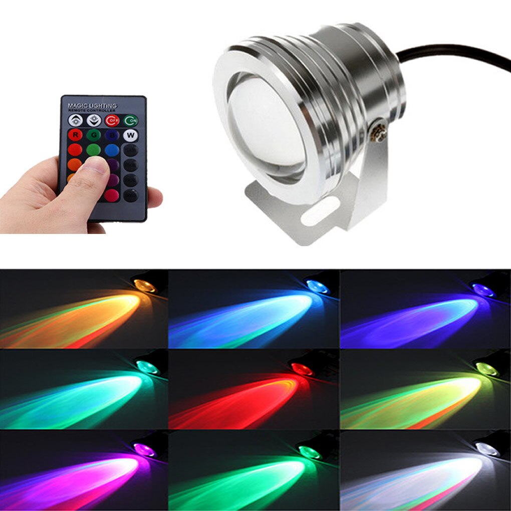 AUCD IR Remote DC 12V 10W RGB LED Swimming Pool Lights IP67 Waterproof Landscape Fountain Underwater Lamp Aquarium Spotlight WL