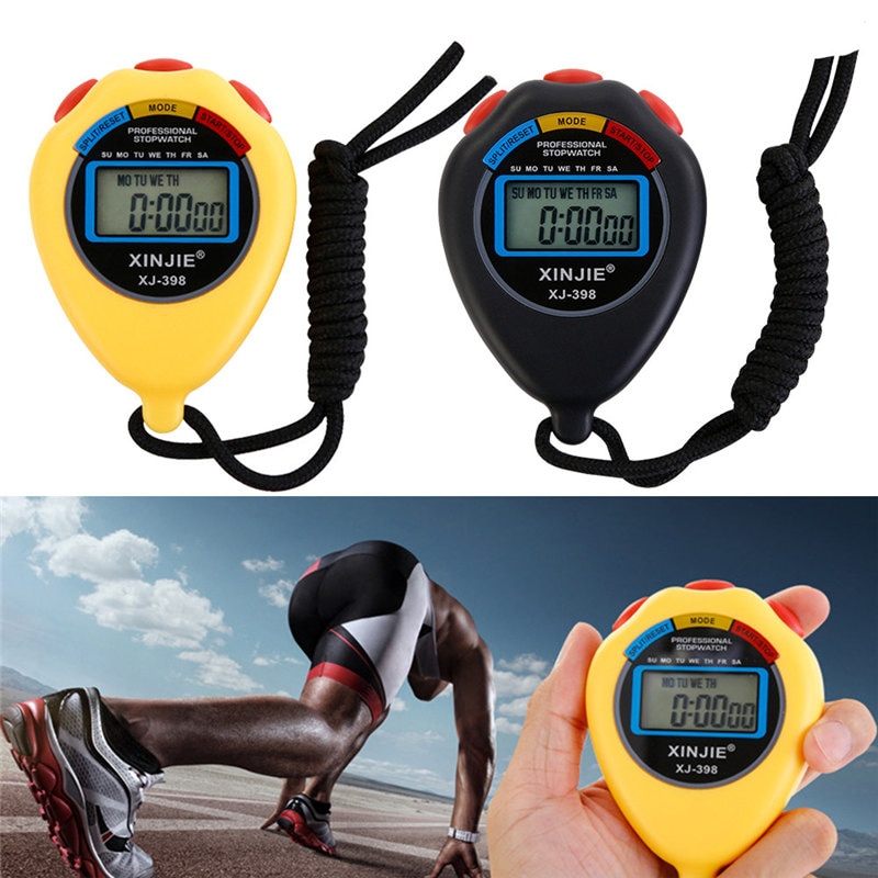 Classic Digital Handheld LCD Chronograph Sports Stopwatch Timer Stop Watch With String 6
