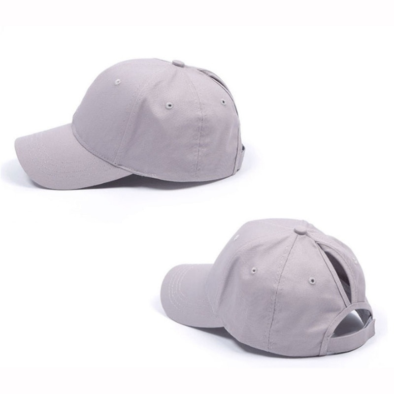 Ponytail Baseball Cap Women Men Solid Color Cotton Breathable Sunshade Sun Hat