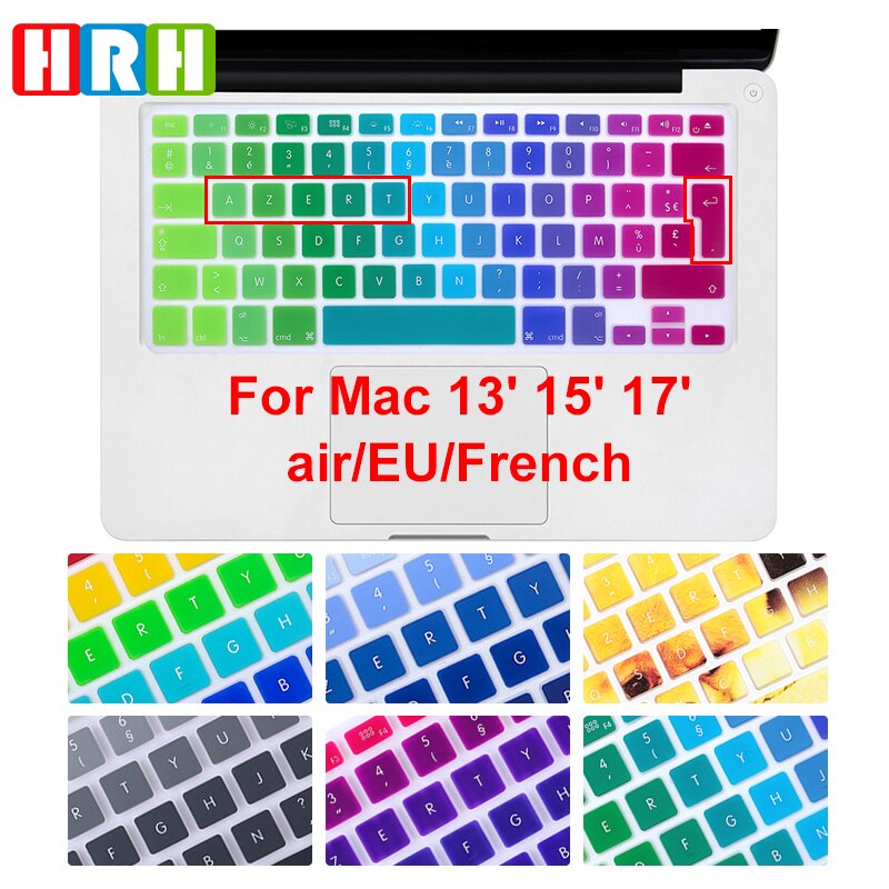HRH EU/UK Waterproof Rainbow French AZERTY Dustproof Silicone Keyboard Cover Skin Protector for Macbook Air Pro Retina 13"15"17"