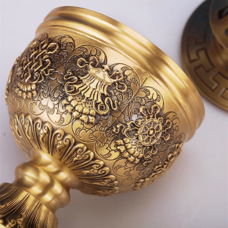 Multifunksjonell tibetansk messing stearinlyslampe håndverk preget buddhistisk røkelse lysestake altere innendørs skrivebordsdekorasjon