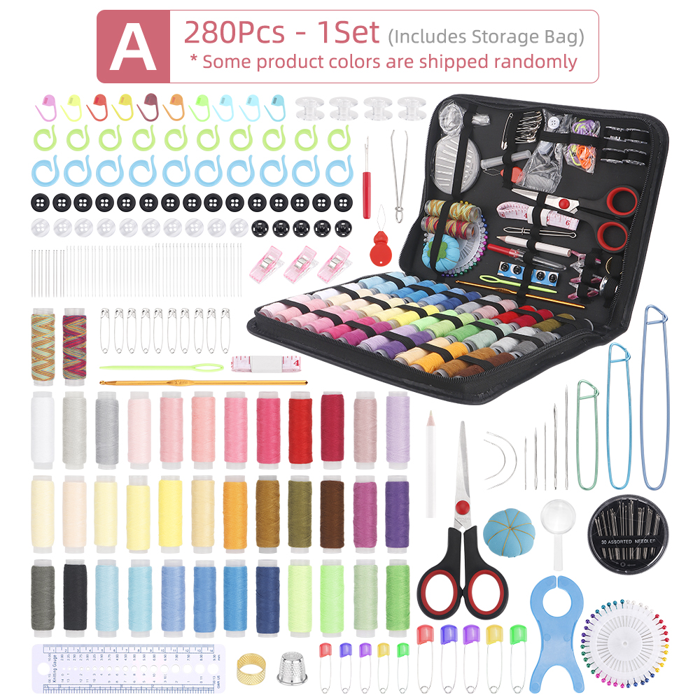 Sysæt med etui, bærbart syudstyr til hjemmerejsende, voksne, begyndere, indeholder tråd, saks, nåle, måleudstyr osv.: Default Title