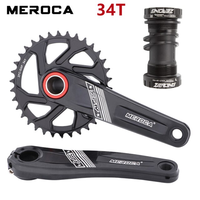 MEROCA MTB Crankset 170mm GXP 32/34/36/38T Narrow Wide Chainring Aluminium Alloy Mountain Bike Crank Set GXP Crank: Black With BB 34T
