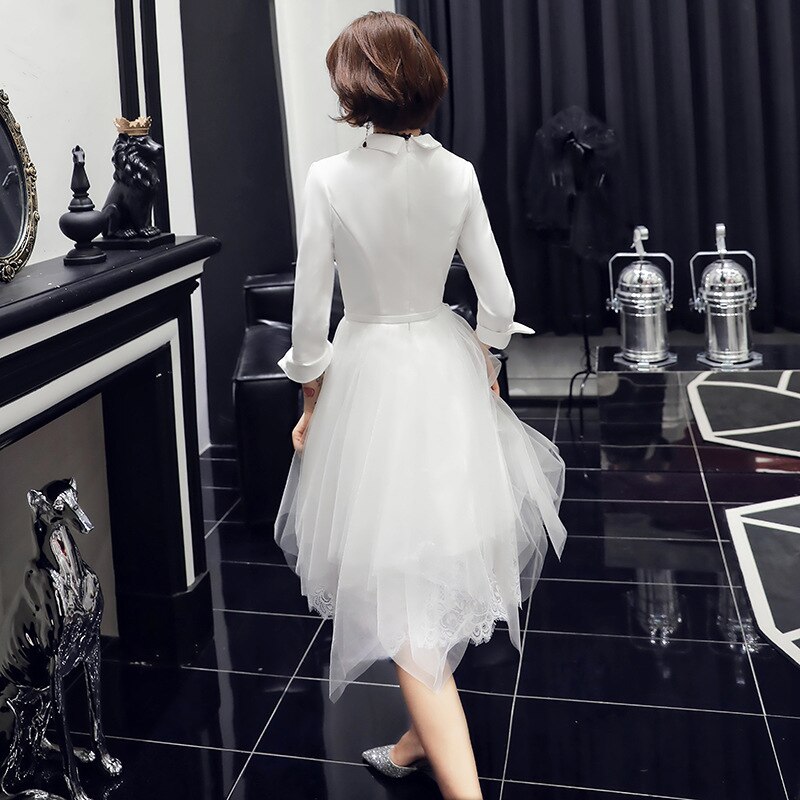 White Short Chinese Oriental Party Wedding Female V-Neck Cheongsam Bridesmaid Evening Dress Celebrity Banquet Dresses