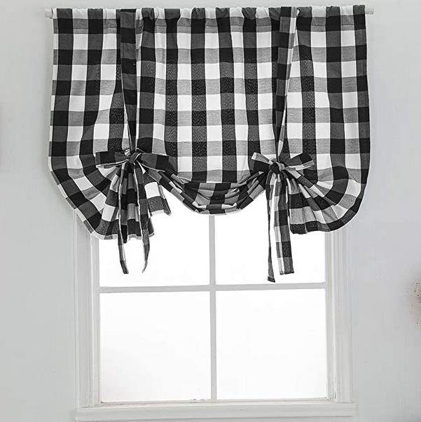 Cortinas romanas con estampado a cuadros para ventana, cortas, con agujeros, ajustables, opacas, para habitación y cocina: Black / 60X120