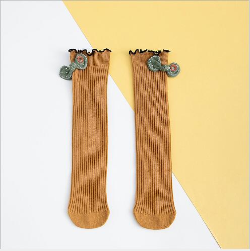 1-10Year Autunno e di inverno nuovi bambini calzino di orecchio di legno senza etero ragazze accatastati arco delle ragazze dei bambini calzini: f