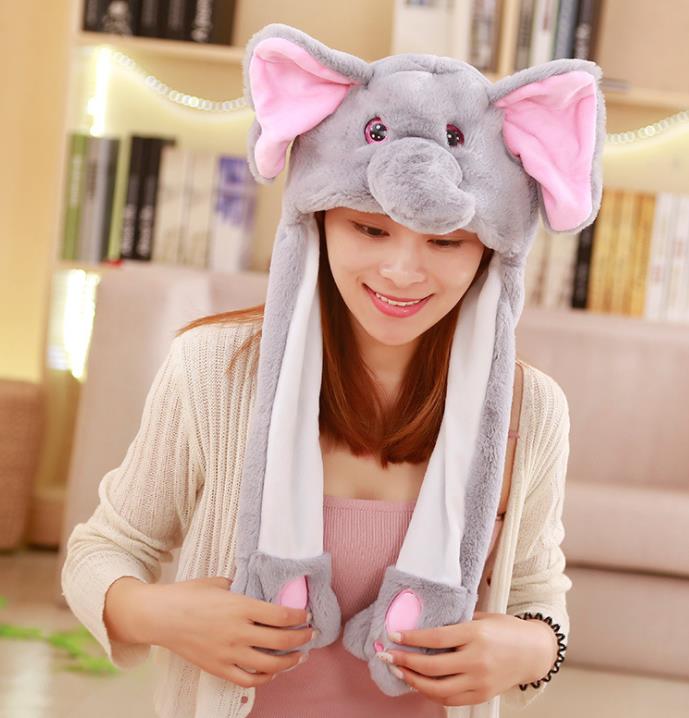Girls Animals Ear Moving Jumping Hats Children Women Warm Plush Rabbit Winter Caps Kids Cute Bunny Fuzzy Pinch Airbag Funny Hats