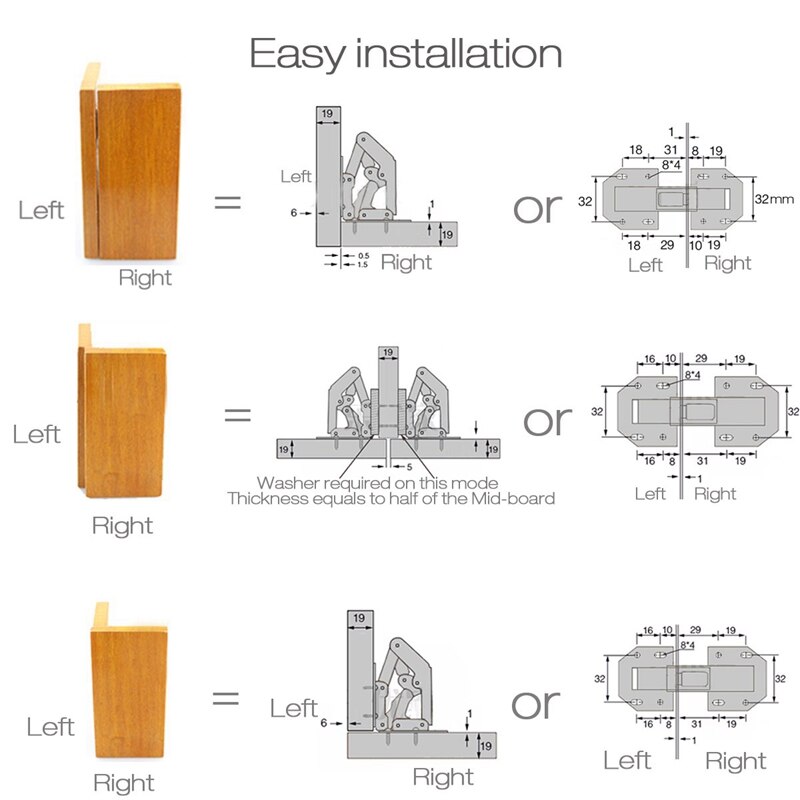 4-Pack Scharnier Einfache Installation Scharniere für Schublade Fenster Schrank Schrank Tür Scharniere