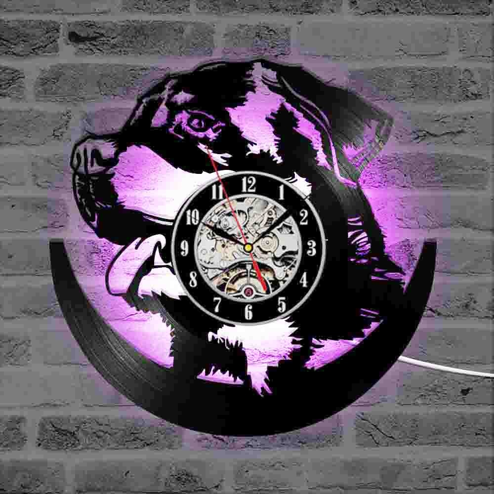 Rottweiler – horloge murale 3D LED en vinyle, horloge suspendue lumineuse, veilleuse, décor de chambre