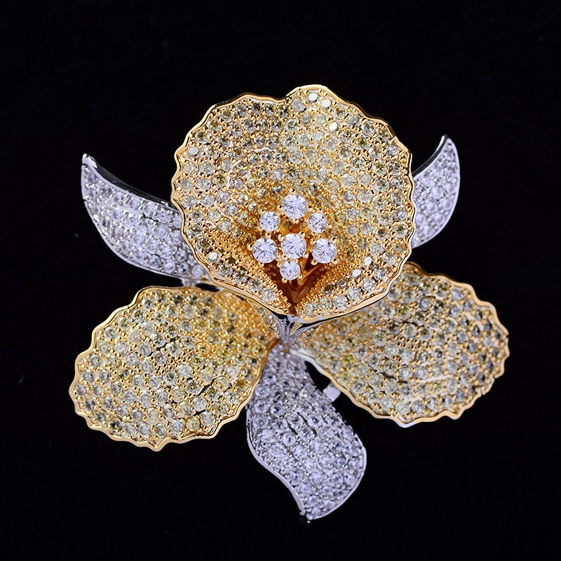 Luxury AAA Cubic Zirconia Flower Brooch Pin Vintage Rhinestone Crystal Orchid Pins and Brooches for Women Accessories Jewelry