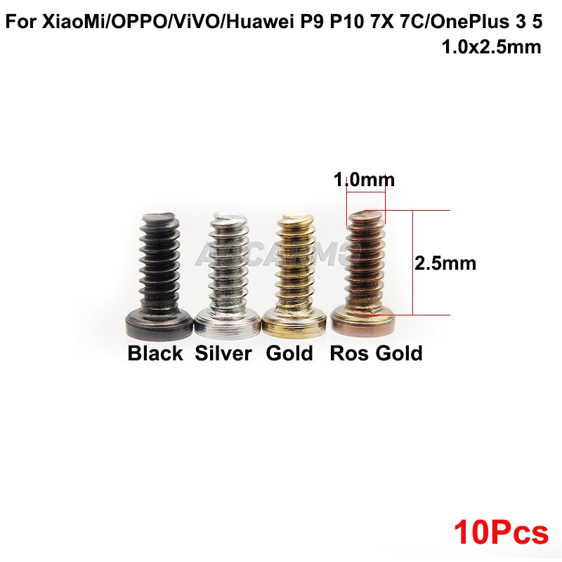 Aocarmo 10 Pz/lotto Fondo Bulloni Viti 1.0x2.5mm per XiaoMi per OPPO per ViVO per Huawei P9/p10/7X/7C per OnePlus 3/5