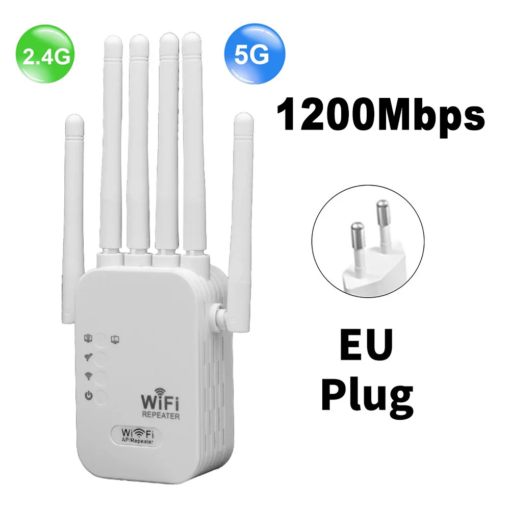 1200 mbps wifi repeater dual band 2,4g 5g wireless signal extender wifi amplifier router long range wi-fi booster for office home: Uk plug