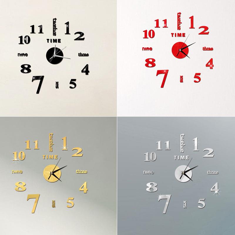 Reloj de pared con espejo acrílico, adhesivo autoadhesivo para pared Diy, 4 colores, adhesivos de pared para dormitorio a la
