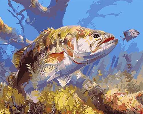HUACAN Pictures By Numbers Animals Fish HandPainted Kits Drawing Canvas Oil Painting Home Decoration DIY: SZHC1437