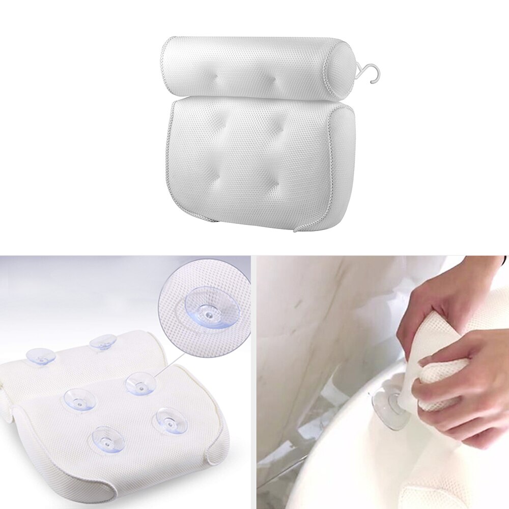 3d mesh badekar pute med sugekopp nakke og ryggstøtte dårlig tilbehør vanntett spa hodepute badepute