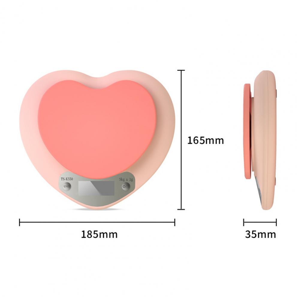 5KG Kitchen Digital Scale 3 Units Conversion Weighing Food Clear Scale Pink Heart Shape Food Diet Scale for Home