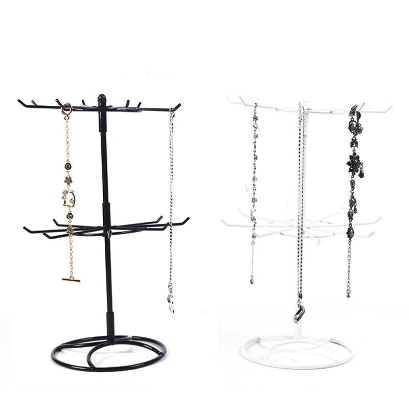 Duurzame 2-- laags roterende sieradenstandaard, oorbellen, ketting, ringdisplay, organizer, houder, afneembaar, roterend sieradenrek