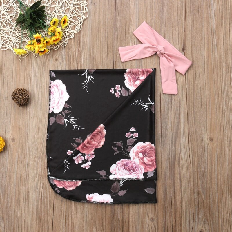 New Soft Toalha de Musselina Cobertor Panos Bebê Swaddle Infantil Algodão Floral e Cabeça 2 peças de Moda