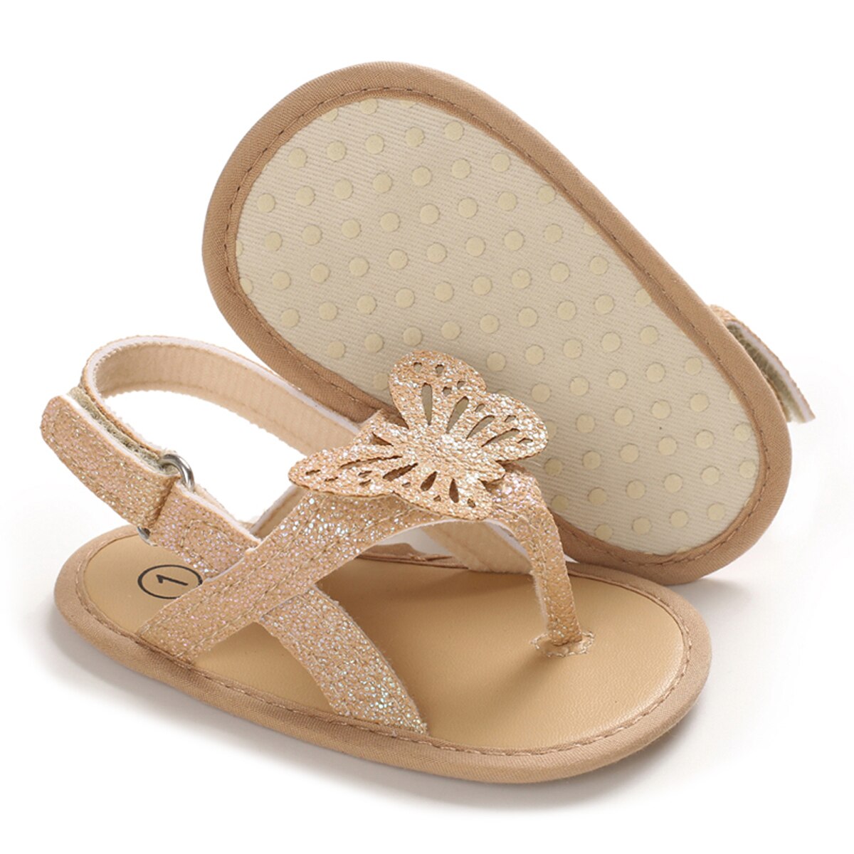 Baby Newborn Butterfly Pattern Sandals Prewalker Shoes Summer Infant Toddler Soft Sole Flat Non-Slip Shoes First Walkers 0-18M: Gold / 7-12 Months