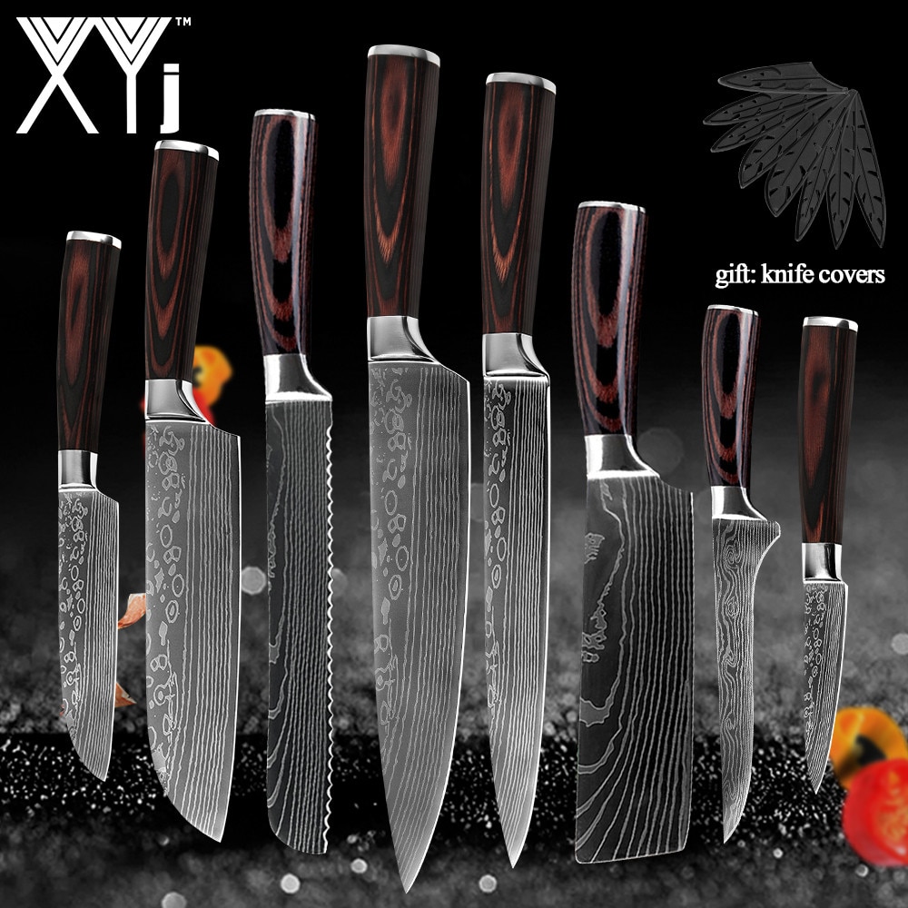 Kitchen Knives Set Stainless Steel 7CR17 Japanese Chef Knife Bread Meat Cleaver Paring Boning Kitchen Knife Covers Accessories