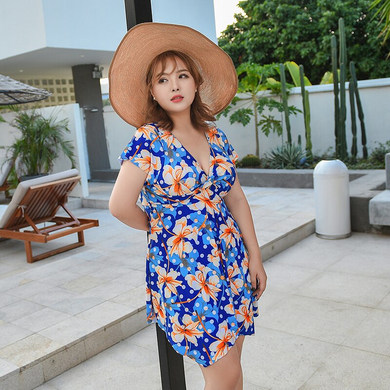 Plus size badedragt kvinder blomsterprint badedragt i ét stykke push up bøjler kvindeligt badetøj strandtøj 3xl-6xl badekjole