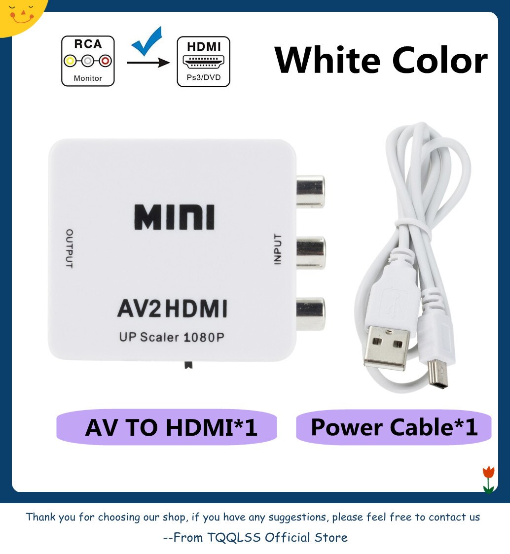 Hdmi-Comaptible Naar Av Converter Av/Cvsb L/R Video Box Hd 1080P AV2HDMI Ondersteuning Ntsc pal Output HDMI2VGA VGA2HDMI Converter Box: AV TO HDMI White