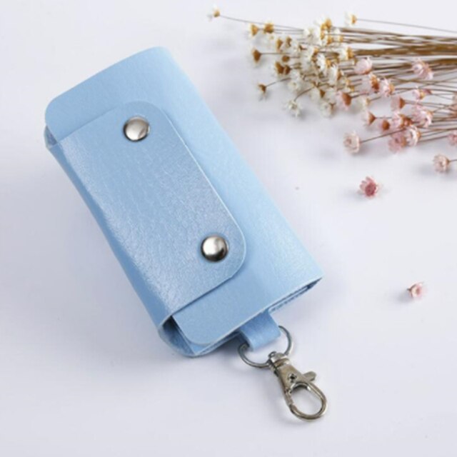 1 Pc Draagbare Lederen Huishoudster Houders Auto Sleutelhanger Key Holder Bag Case Unisex Wallet Cover Eenvoudige Effen Kleur Opbergtas: sky blue