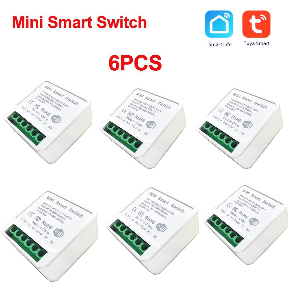 Tuya Mini Smart Switch Smart Home Two Way Remote Control 16A DIY Wifi Switch Via Smart Life APP Work with Alexa Google Home: Tuya Mini 6PCS