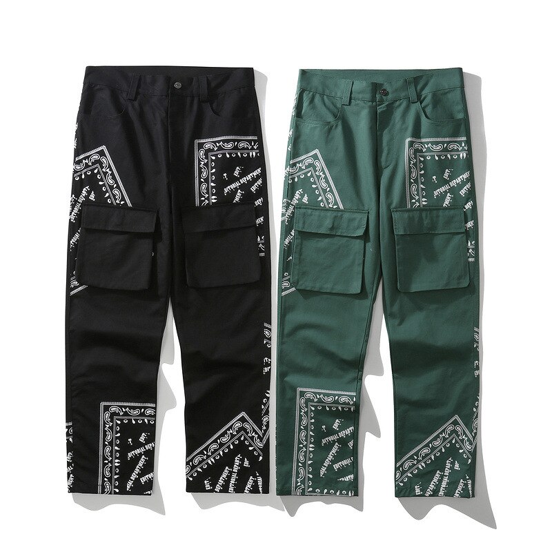 Pantalon Cargo avec imprimé de Bandana pour hommes, jogging multi-poches, Streetwear à la , , WY632